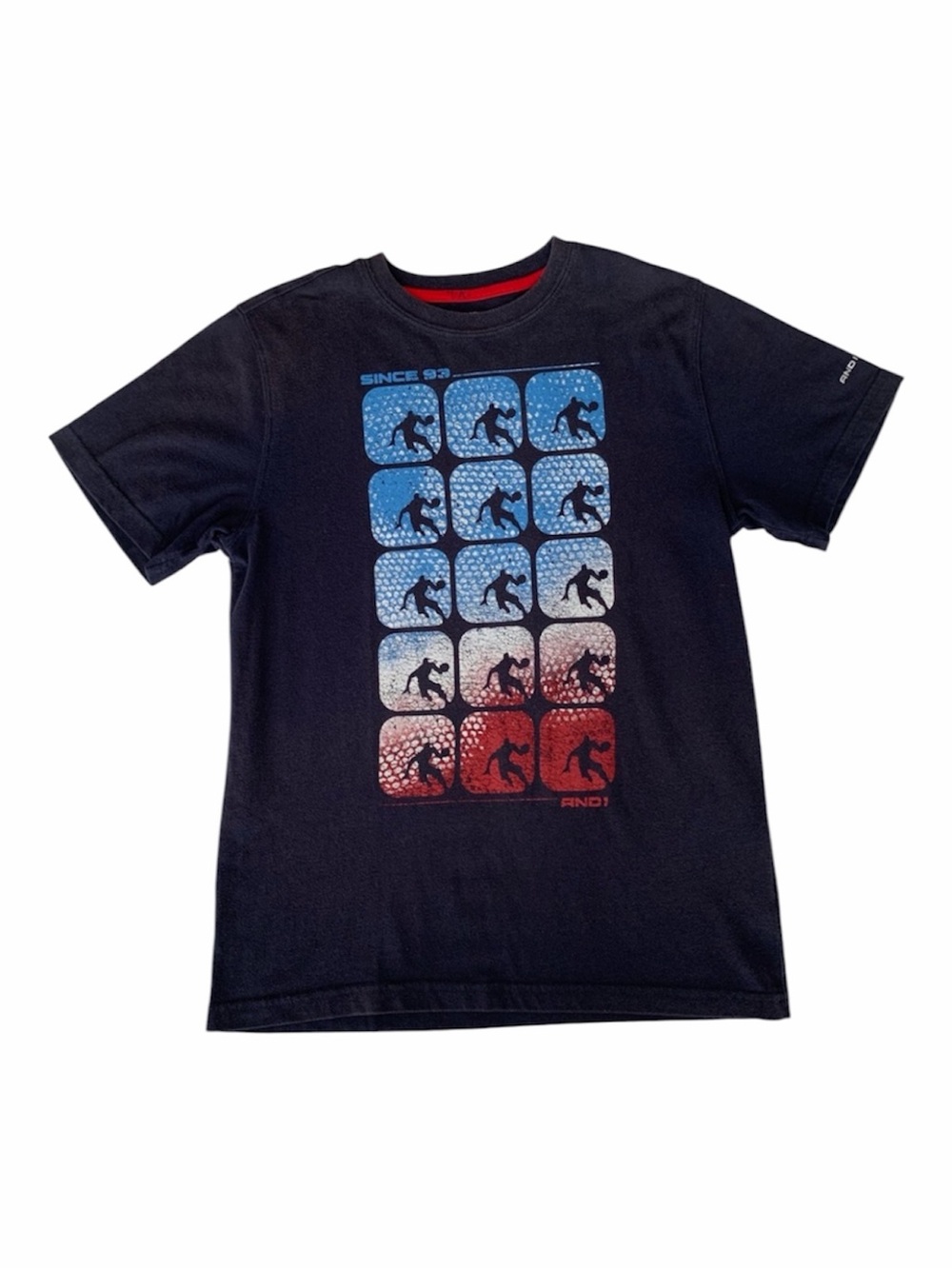 AND1 T Shirt  Boys L (10-12) Navy Blue Basketball Short Sleeve Crewneck Pullover
